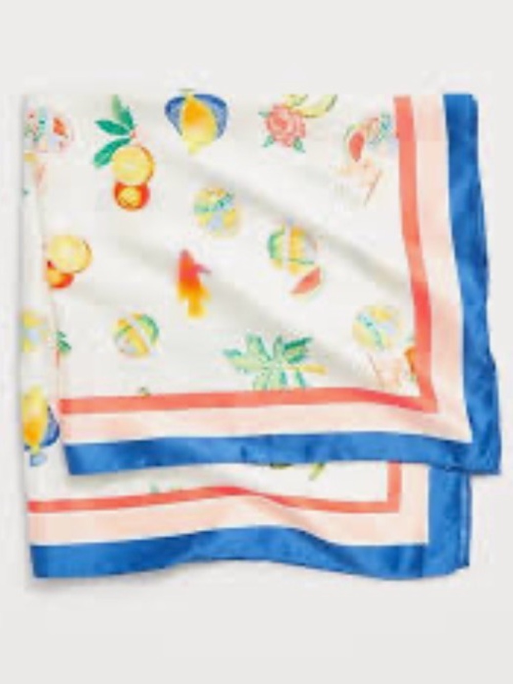 Old Navy Fruit & Floral Scarf - White with Blue & Peach Borders